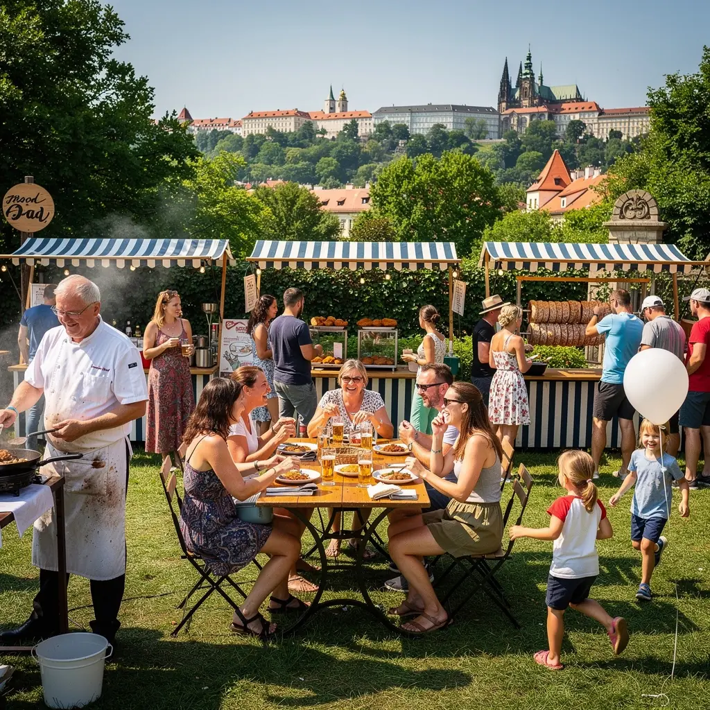 Skupina turistů procházející se po malebných uličkách města Český Krumlov.